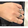 Bague Double Boules Triple Rangs En Argent Massif Rhodié 925/000 Tailles 50 à 60