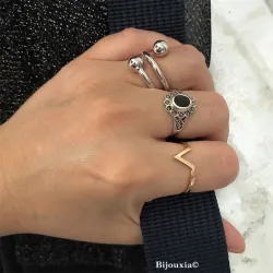 Bague Double Boules Triple Rangs En Argent Massif Rhodié 925/000 Tailles 50 à 60