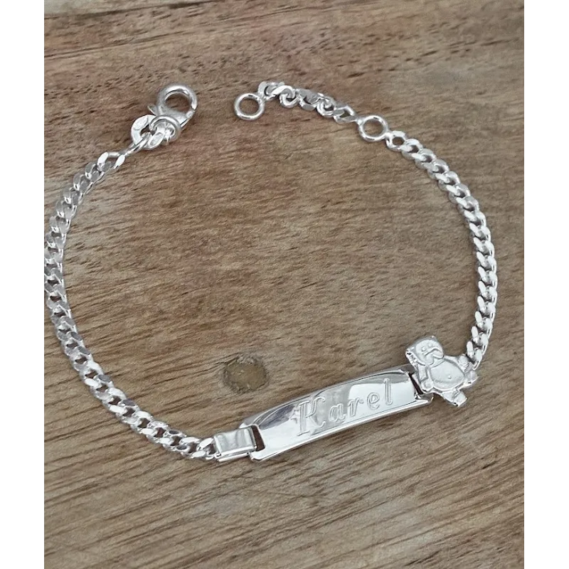 Bracelet Gourmette Personnalisable Avec Ourson pour enfant/bébé En Argent 925