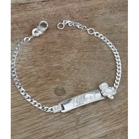 Bracelet Gourmette Personnalisable Avec Ourson pour enfant/bébé En Argent 925