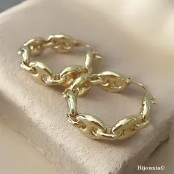 Créoles Contour Motifs Grain de Café Diamètre 2,5 CM En Plaqué Or Poinçonné