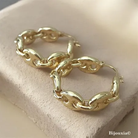 Créoles Contour Motifs Grain de Café Diamètre 2,5 CM En Plaqué Or Poinçonné