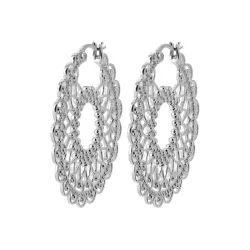 Créoles Orientales Motifs Filigranes 3,4CM En Argent Massif 925/000 Rhodié