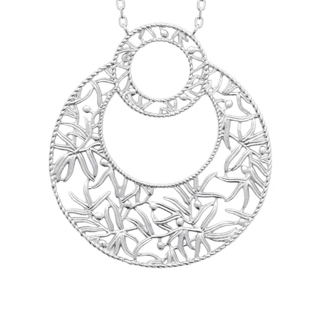 Collier Cercle Motifs Ajourés Petites Branches En Argent 925/000 Rhodié