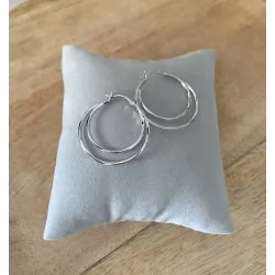 Boucles D'oreilles Créoles Double Anneaux En Argent 925/1000 Rhodié