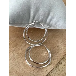 Boucles D'oreilles Créoles Double Anneaux En Argent 925/1000 Rhodié