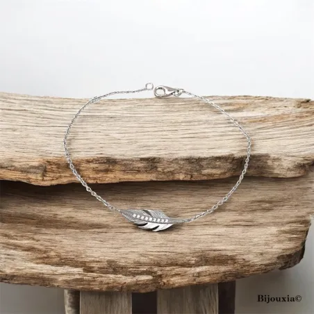 Bracelet tendance "PLUME" Argent Massif Rhodié 925/1000 ZIRCONIUM