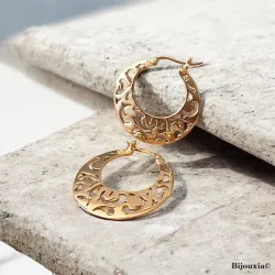 Boucles D'oreilles Créoles Ajourées Orientales Savoyardes Plaqué Or 18 Carats