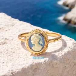Bague Symbole Camée Bleu En Plaqué or 18 Carats 750/1000