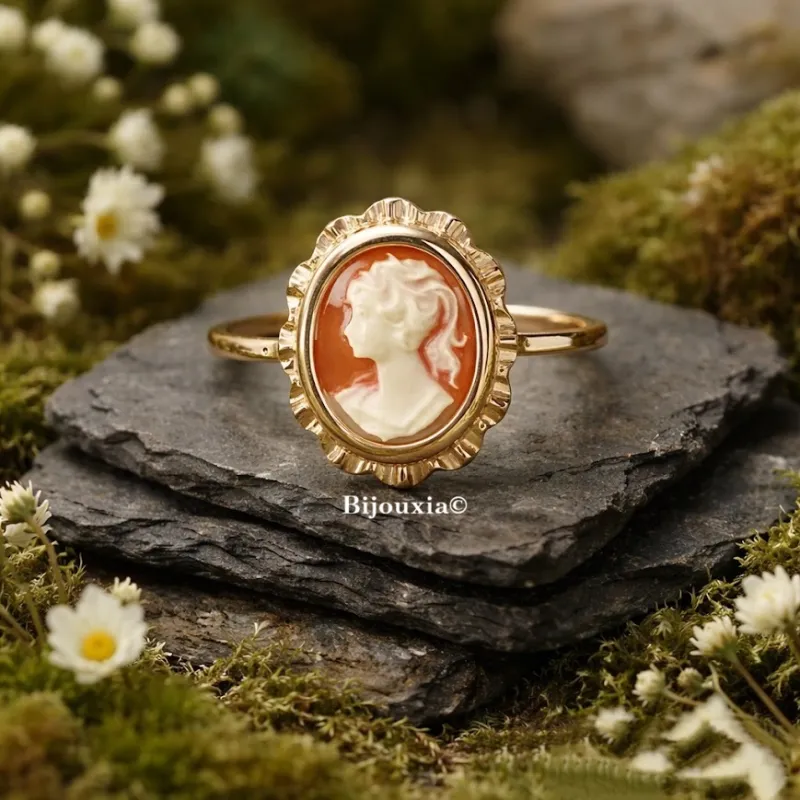 Bague Camée Rouge Et Plaqué or 18 Carats Tailles 50 à 66