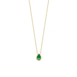 Collier Pendentif Goutte D'eau Cristal Vert Émeraude Plaqué or 18 Carats
