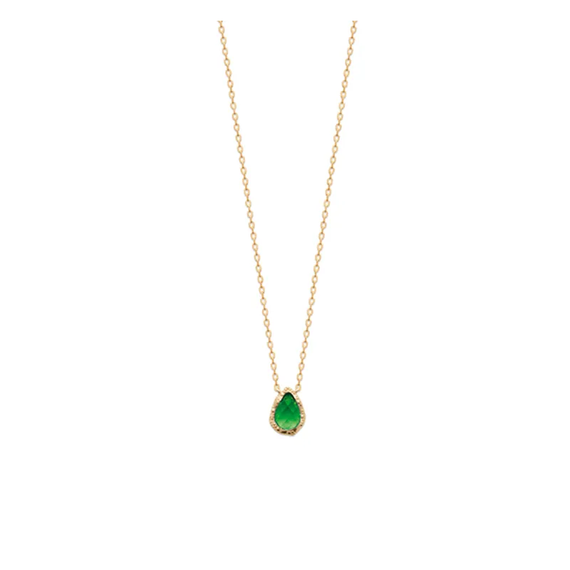 Collier Pendentif Goutte D'eau Cristal Vert Émeraude Plaqué or 18 Carats
