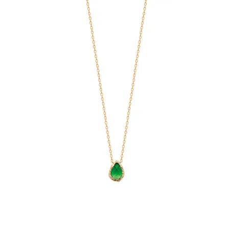 Collier Pendentif Goutte D'eau Cristal Vert Émeraude Plaqué or 18 Carats