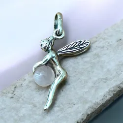 Pendentif Fée Quartz Rose En Argent Massif 925/000