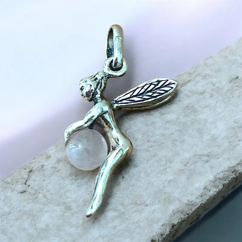 Pendentif Fée Quartz Rose En Argent Massif 925/000