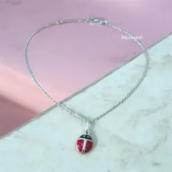 Chaîne De Cheville & Pendentif Coccinelle En Argent Massif 925/000