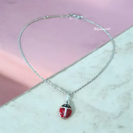 Chaîne De Cheville & Pendentif Coccinelle En Argent Massif 925/000