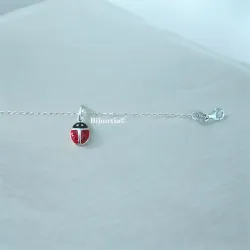 Chaîne De Cheville & Pendentif Coccinelle En Argent Massif 925/000