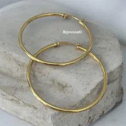 Créoles Lisses Diamètre 4cm En Acier Inoxydable PVD Doré