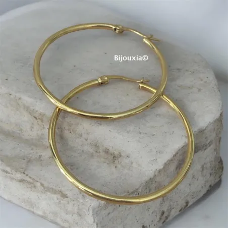 Créoles Lisses Diamètre 4cm En Acier Inoxydable PVD Doré