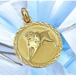 Pendentif Médaille Signe Du Zodiaque "Bélier" En Plaqué Or 18 Carats 750/000