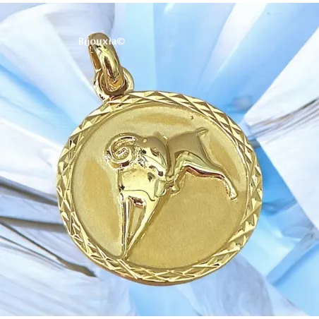 Pendentif Médaille Signe Du Zodiaque "Bélier" En Plaqué Or 18 Carats 750/000