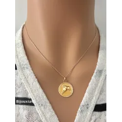 Pendentif Médaille Signe Du Zodiaque "Bélier" En Plaqué Or 18 Carats 750/000
