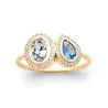 Bague Double Pierre de Cristal Blanc&Bleu En Plaqué or 18 Carats 750/000