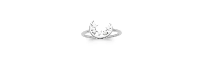 Bague Croissant de Lune Cristal de Zirconium et Étoiles En Argent 925/000 Rhodié