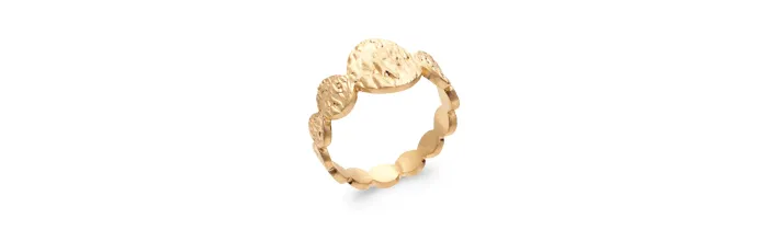 Bague Alliance Cercles Martelés, Cabossés, En Plaqué Or 18 Carats 750/000
