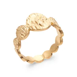 Bague Alliance Cercles Martelés, Cabossés, En Plaqué Or 18 Carats 750/000