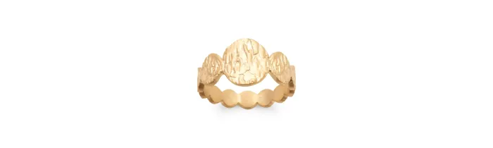 Bague Alliance Cercles Martelés, Cabossés, En Plaqué Or 18 Carats 750/000