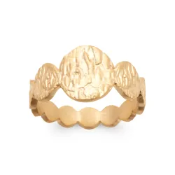 Bague Alliance Cercles Martelés, Cabossés, En Plaqué Or 18 Carats 750/000