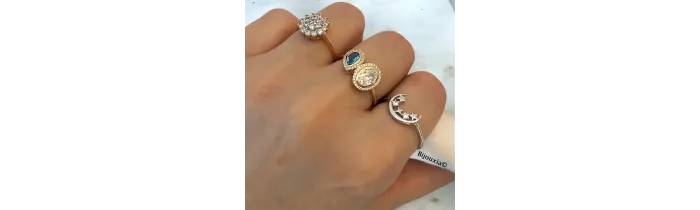 Bague Croissant de Lune Cristal de Zirconium et Étoiles En Argent 925/000 Rhodié