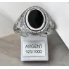 Bague Chevalière Homme Cabochon Agate Noire Argent 925 Vieilli Tailles 58 à 66