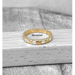Bague Alliance Sertie 10 Cristaux Zirconium Plaqué Or 18 CARATS Tailles 52 à 68