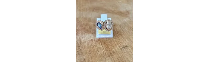 Bague Double Pierre de Cristal Blanc&Bleu En Plaqué or 18 Carats 750/000