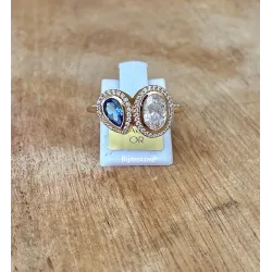 Bague Double Pierre de Cristal Blanc&Bleu En Plaqué or 18 Carats 750/000