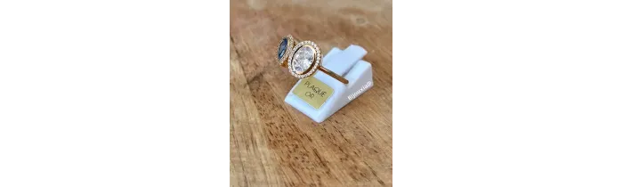 Bague Double Pierre de Cristal Blanc&Bleu En Plaqué or 18 Carats 750/000