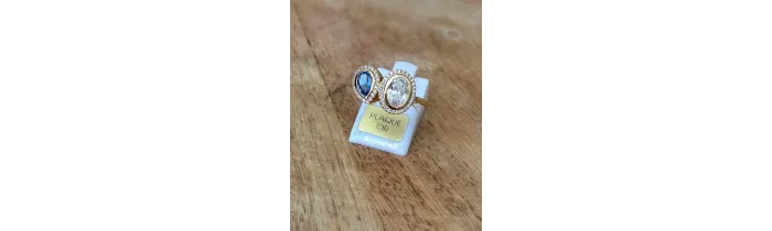 Bague Double Pierre de Cristal Blanc&Bleu En Plaqué or 18 Carats 750/000