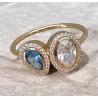Bague Double Pierre de Cristal Blanc&Bleu En Plaqué or 18 Carats 750/000