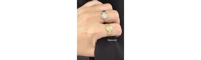 Bague Double Pierre de Cristal Blanc&Bleu En Plaqué or 18 Carats 750/000