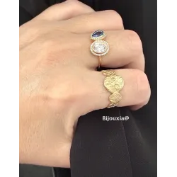 Bague Alliance Cercles Martelés, Cabossés, En Plaqué Or 18 Carats 750/000