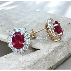 Boucles D'oreilles Marquise Rubis CZ Plaqué Or 18 CARATS 750/000