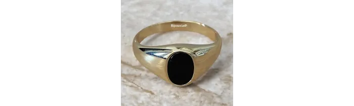 Bague Chevalière Onyx Plaqué Or 18 CARATS Tailles 48 à T70