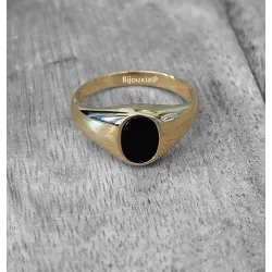 Bague Chevalière Onyx Plaqué Or 18 CARATS Tailles 48 à T70