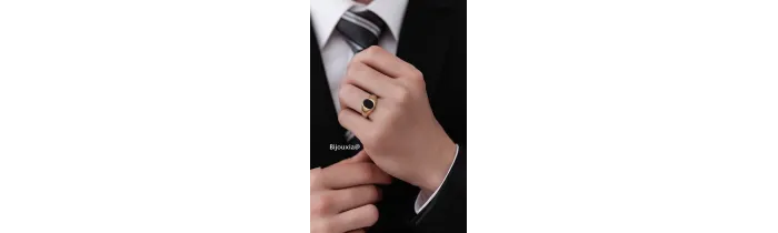 Bague Chevalière Onyx Plaqué Or 18 CARATS Tailles 48 à T70