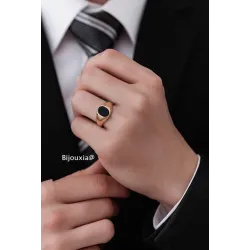 Bague Chevalière Onyx Plaqué Or 18 CARATS Tailles 48 à T70