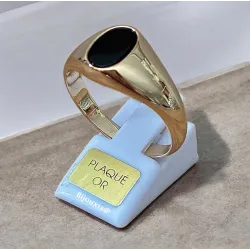 Bague Chevalière Onyx Plaqué Or 18 CARATS Tailles 48 à T70