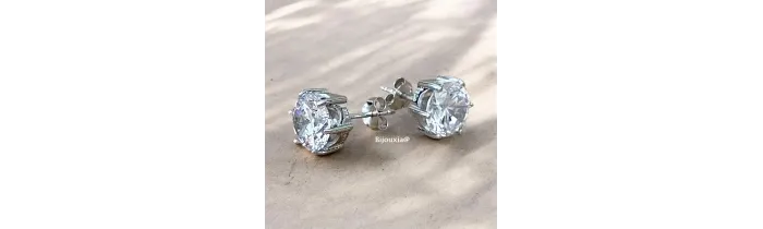 Boucle D'oreilles 9mm Cristal Zirconium Argent Massif Bijou Homme/Femme